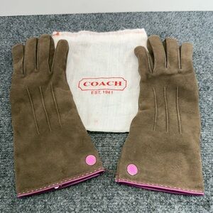 Coach Women's Suede Leather Gloves Brown 100% Cashmere Lined S 7.5 With Dust Bag
